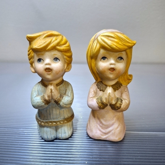 Homco Vintage Boy & Girl Blonde Hair Kneeling Praying Ceramic Figurine Decor - Picture 8 of 12